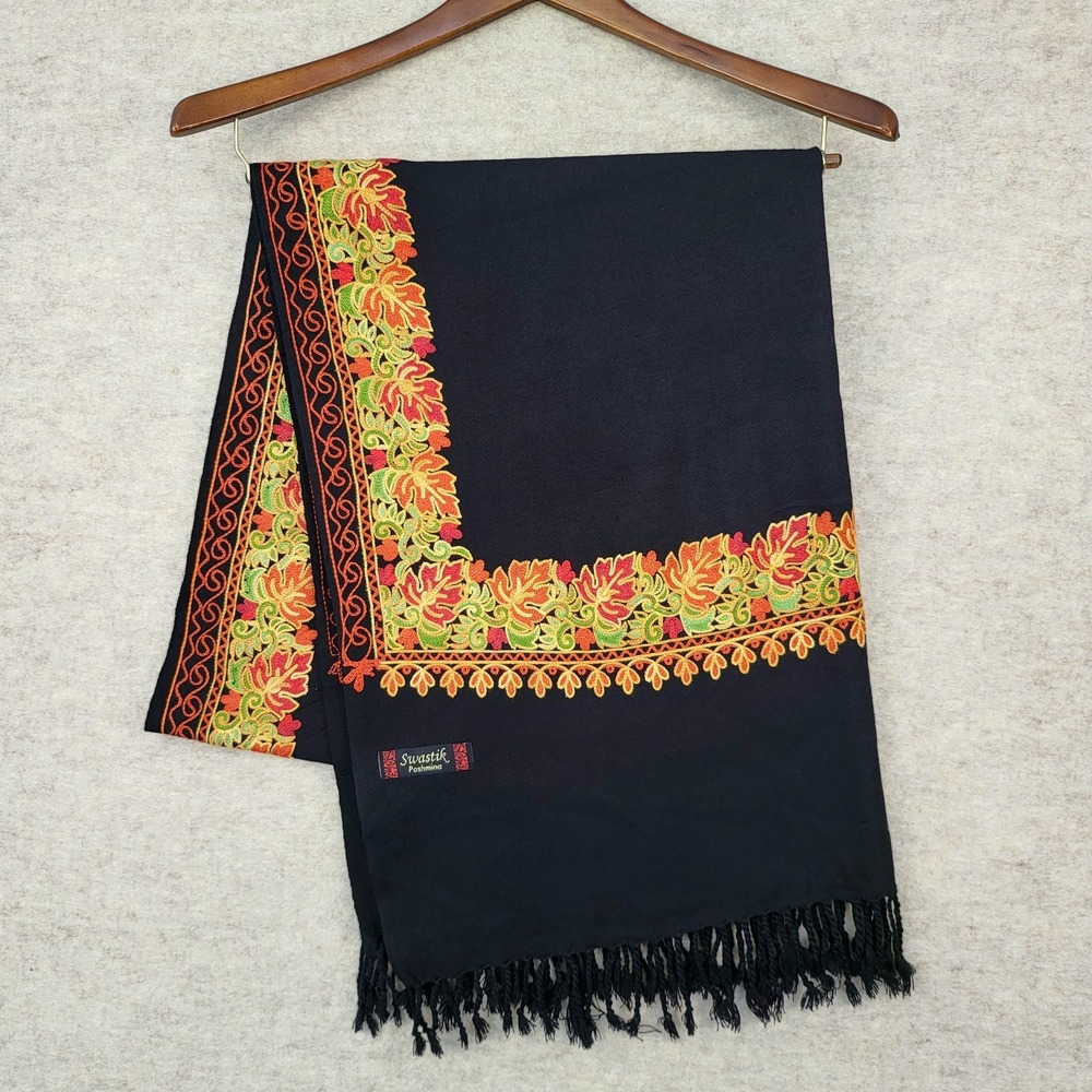 Pashmina Autumn Leaf‎ Wrap Scarf Shawl Fall Colors Boho Chic Hippie Embroidered - Picture 2 of 11